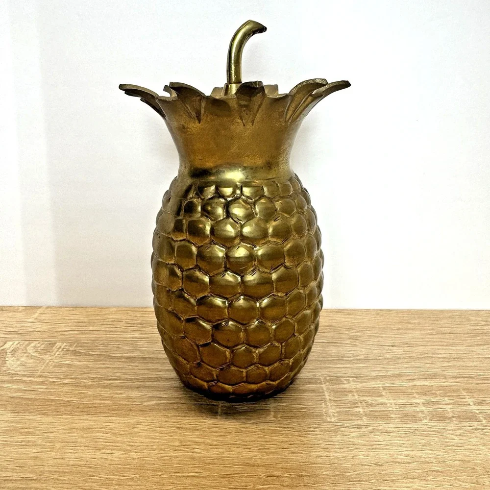 Vintage Solid Brass Pineapple Lidded Trinket Jar Hollywood Regency Decor